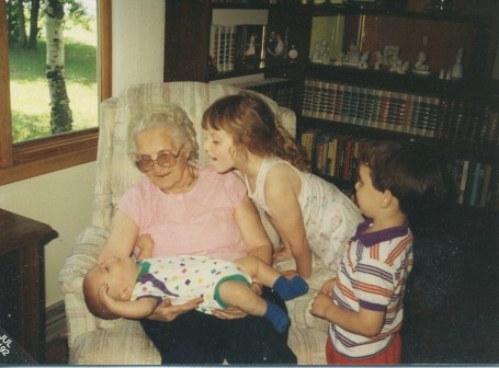 Florence with great-grandchildren, 1992, Hibbing.
